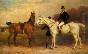 The Earl Of Hardwick With Two Hunters And A Groom by William H. Hopkins