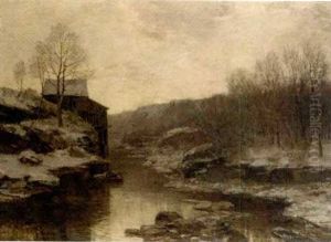 Hollandische Wassermuhle - A Watermill In Winter by Ferdinand Bernhard Hoppe