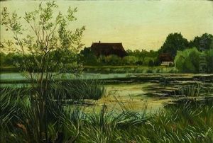 Fachwerkkaten In Sommerlicher Seenlandschaft Bei Heikendorf by Ferdinand Theodor Hoppe