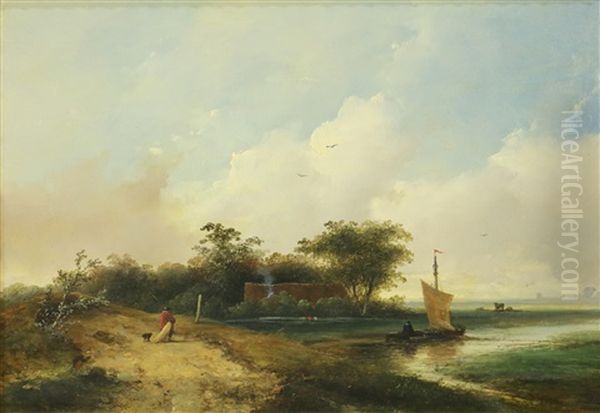 Landschap Aan Een Rivier Met Figuren - view 1