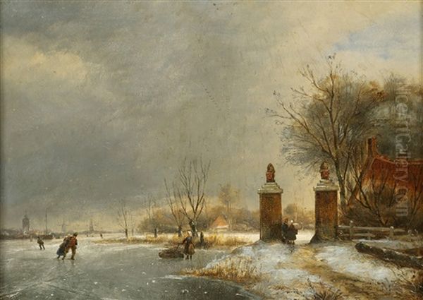 Winter Landscape, With Figure Skating On A River - view 1