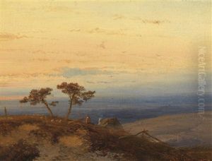 Abendstimmung Uber Einer Weiten Abendlandschaft by Johannes Franciscus Hoppenbrouwers