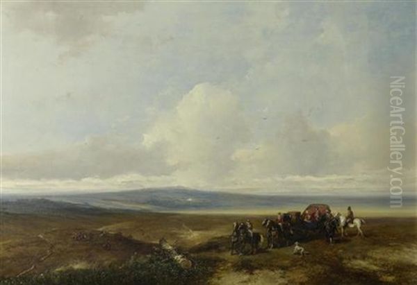 Weite Landschaft Mit Pferdekutsche Und Reitern (in Collab. W/charles Rochussen) - view 1