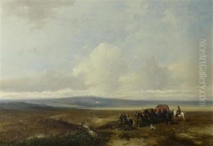 Weite Landschaft Mit Pferdekutsche Und Reitern (in Collab. W/charles Rochussen) by Johannes Franciscus Hoppenbrouwers