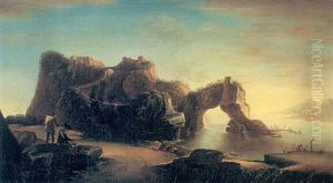 A View Of A Grotto With Figures In The Foreground