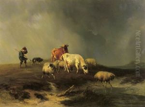 Een Kudde Vee Door Storm Overvallen: A Young Herdsman And His Flock Caught In A Storm
