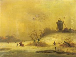 A Winter Landscape With Peasants Near A Windmill A Winter Landscape With Peasants Near A Windmill