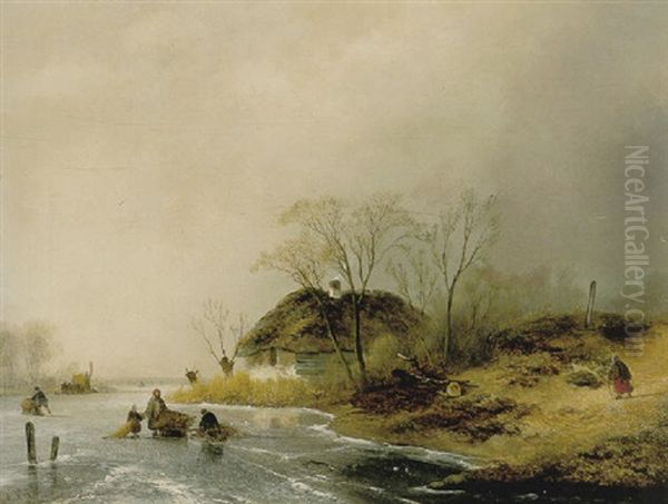 Hus Aan De Oever Van Een Bevroren Rivier - view 1