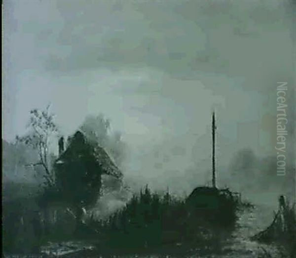Fisherman In A River Landscape - view 1