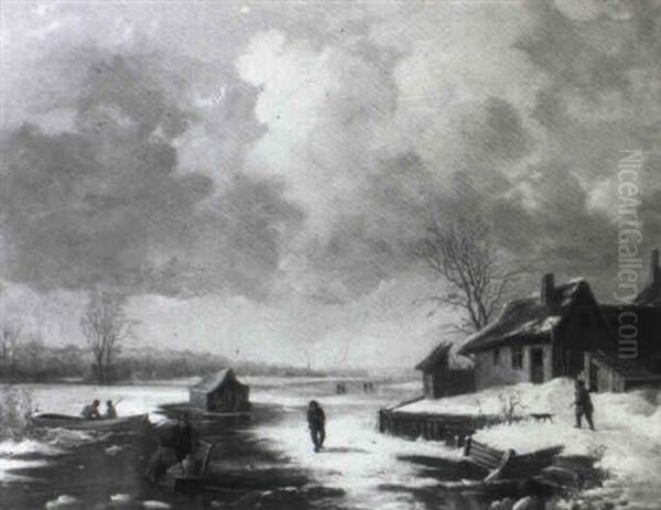 Winterlandschaft Mit Bauernhaus Und Figurlicher Staffage - view 1