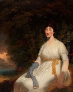 Portrait Of A Lady Set In A Landscape Wearing Grey Gloves by Sir John Hoppner