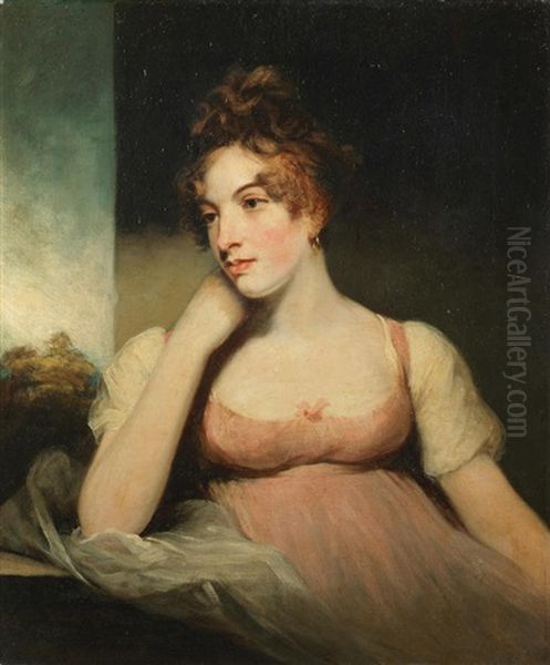 Portrait Of A Lady, Half-length, In A Pink Dress, Seated Before A Window - view 1