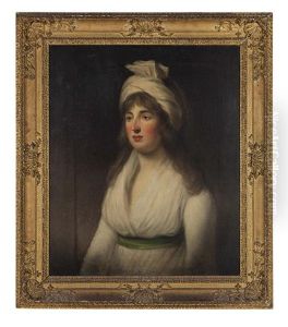 Half-length Portrait Of A Lady In A White Dress And Turban by Sir John Hoppner