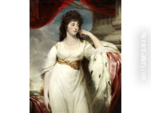Portrait Of A Lady, Probably Hyacinthe, Marchioness Of Wellesley (1766-1816), Three-quarter-length, In A White Dress With An Ermine-lined Cloak, Standing Before A Column