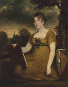 Portrait Of Mary Anne Nugent-temple-grenville, Lady Arundell Of Wardour (1787-1845), Three-quarter-length, In A Mustard Dress, Holding A Portfolio by Sir John Hoppner