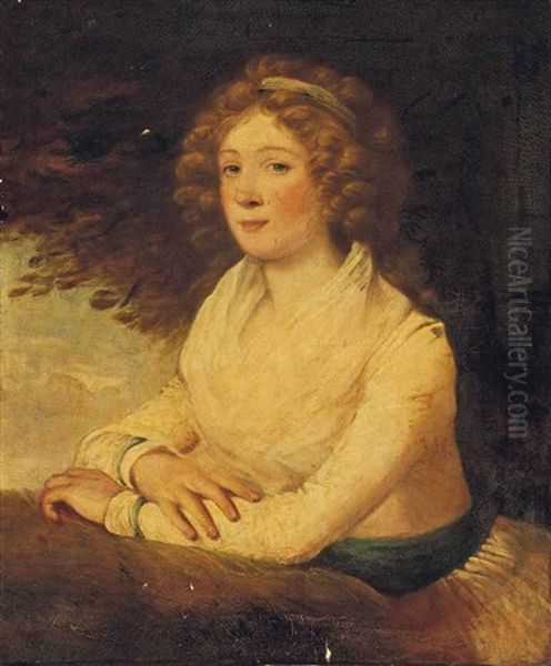 Portrait Of A Lady, Traditionally Identified As Mrs Billington, Half-length, In A White Dress, In A Landscape - view 1
