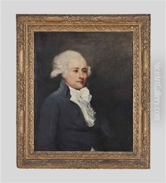 Portrait Of A Gentleman, Half-length, In A Blue Coat And White Stock - view 1