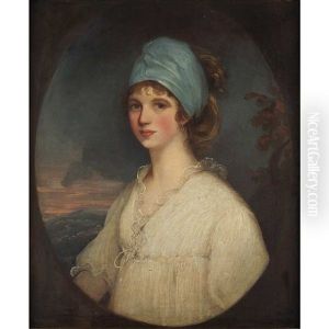 Portrait Of A Lady In A Blue Turban by Sir John Hoppner