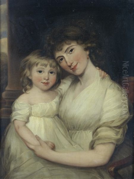 Portrait Of A Lady, In A White Dress, Seated, With Her Child - view 1