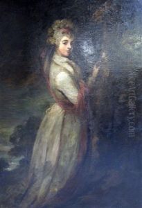 Woman In A White Dress Posting A Love Letter In A Tree by Sir John Hoppner