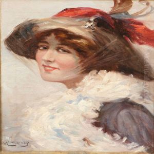 Portrait Of A Smilingyoung Woman Wearing A Hat And A Feather Boa by William Whiston Barney