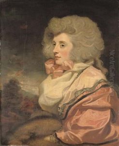Portrait Of A Lady Seated In A Pink Dress, White Scarf And Pink Neck-tie, With A Fur Muff, In A Landscape
