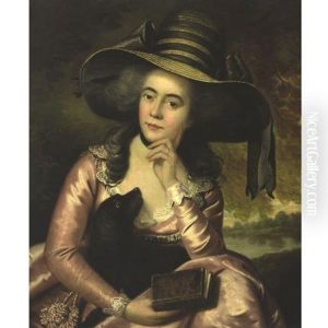 Portrait Of A Lady Holding A Dog by Sir John Hoppner