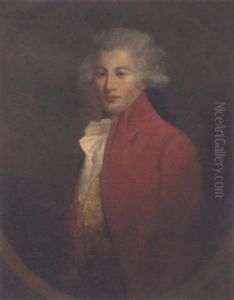 Portrait Of A Young Gentleman, In A Red Jacket And White Cravat by Sir John Hoppner