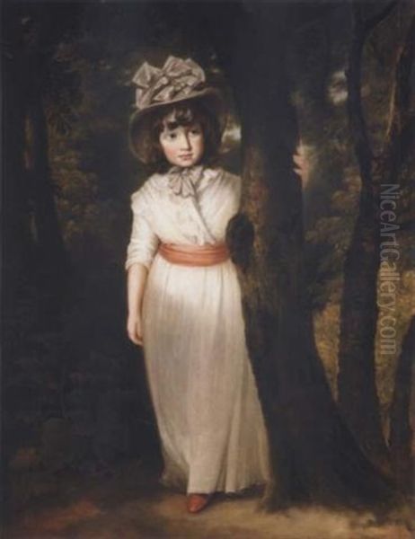 Portrait Of Miss Harriet Ann Seale As Bo-peep Standing In A Wooded Landscape, Wearing A White Dress And A Pink Sash With A Grey Bonnet - view 1