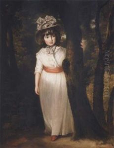 Portrait Of Miss Harriet Ann Seale As Bo-peep Standing In A Wooded Landscape, Wearing A White Dress And A Pink Sash With A Grey Bonnet
