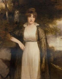 Portrait Of Eleanor Agnes, Wife Of Robert, 4th Earl Of Buckinghamshire, In A White Dress And A Black Shawl, In A Wooded Landscape