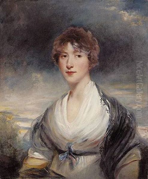 Portrait Of Lady Barbara Ashley-cooper In A White Dress And Black Shawl, In A Landscape - view 1