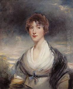 Portrait Of Lady Barbara Ashley-cooper In A White Dress And Black Shawl, In A Landscape by Sir John Hoppner