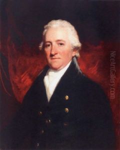 Portrait Of Samuel Brandram Wearing A Black Coat And White Stock by Sir John Hoppner