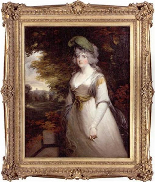 Portrait Of Lady Boothby In A Grey Dress And With A Plume In Her Hair, A Landscape Beyond - view 1