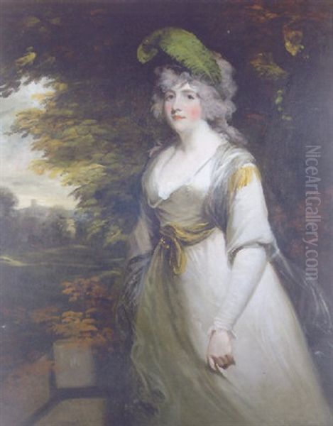 Portrait Of Lady Boothby In A Gray Dress And With A Plume In Her Hair, A Landscape Beyond - view 1