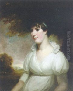 Portrait Of Mrs. Edward Astle, Wearing A White Dress, In A Landscape by Sir John Hoppner