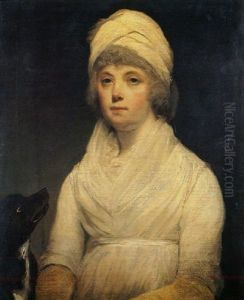Portrait Of Mrs. Mary Webb, Nee Smith, Wearing White Muslin Dress And Turban, A Dog At Her Knee