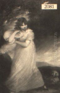Maiden In Long White Dress With A Poodle By Her Side