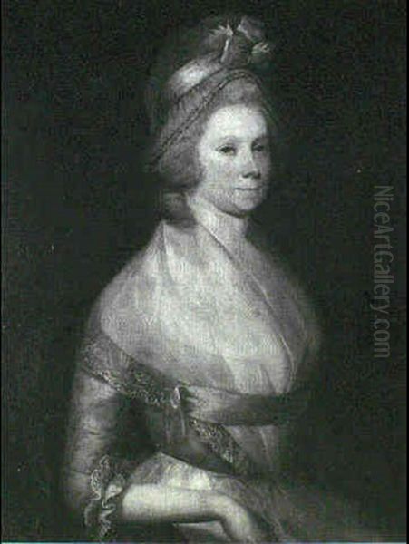 Portrait Of A Lady, Seated Half Length, In A Pink Dress With Lace Collar And A White Headdress - view 1