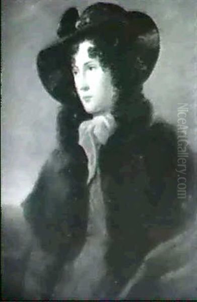 Portraet Af Ung Pige Ifort Bredskygget Hat Og Pelsskrave, Sandsynligvis Forestillende Frk. Anne Lindsay - view 1