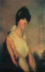 Portrait Of Mrs. John Corbett,nee Piggott, Of Chetwyn, Half Length, Wearing A White Dress And Yellow-lined Cloak, In A