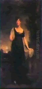 Portrait Of Mrs. Shaw Of Green's Norton, Standing Full      Length, Wearing A Black Dress With A White Shawl, On A Porch