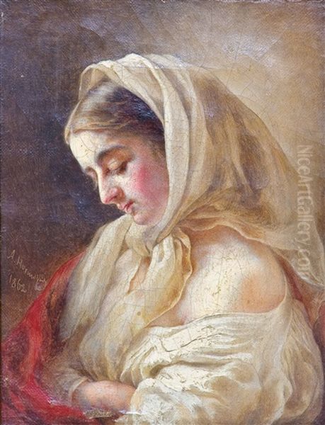 Portrat Einer In Gedanken Versunkenen, Jungen Frau - view 1