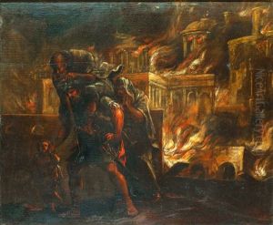 Aeneas Flyr Det Brinnande Troja Med Sin Fader Anchises Pa Ryggen
