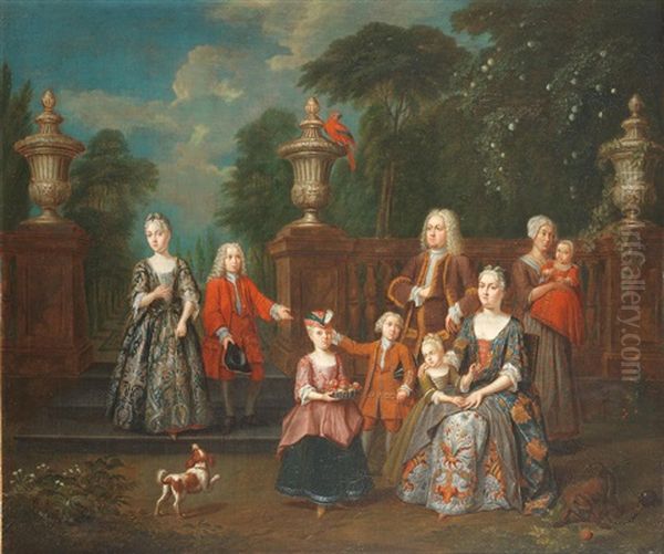 Portrait Of A Family Group In A Park Landscape - view 1
