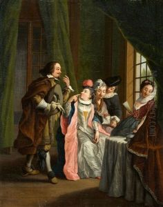 Interior Scene With Elegant Company As Allegories Of The Senses by Jan Josef Horemans the Elder