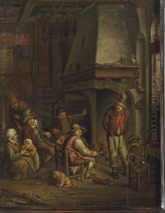 Figures Smoking And Conversing By A Fireplace In An Interior by Jan Josef Horemans the Elder