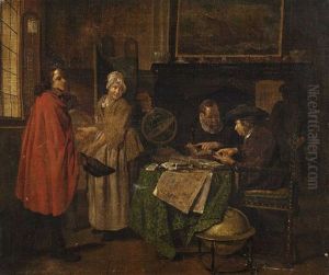 Interior Scene With Scholar And Maid by Jan Josef Horemans the Elder