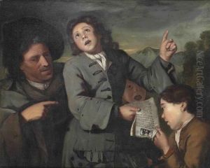 Three Children And A Man Singing In A Wooded Landscape
